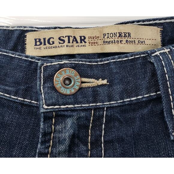 BIG STAR Pioneer Regular Boot Cut Jeans Men's 38L Medium Wash Thick Stitching - Picture 2 of 16